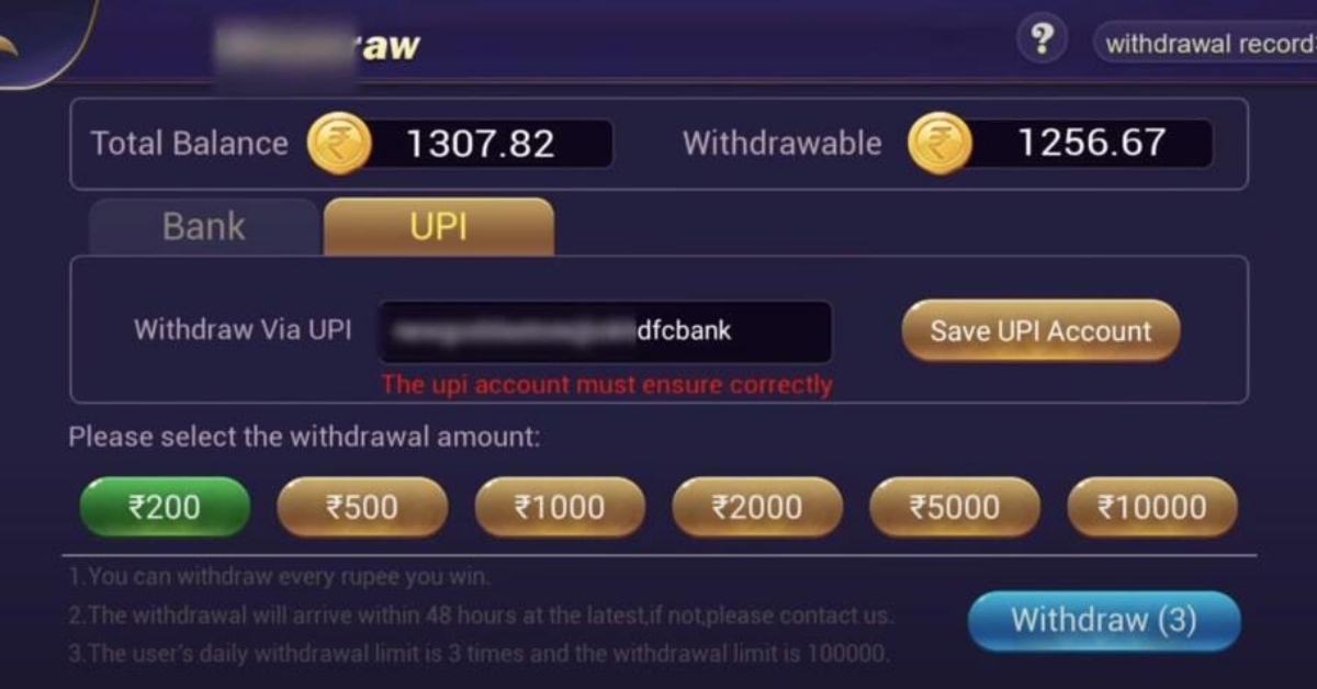 3 Patti Cash Withdrawal 50 Min