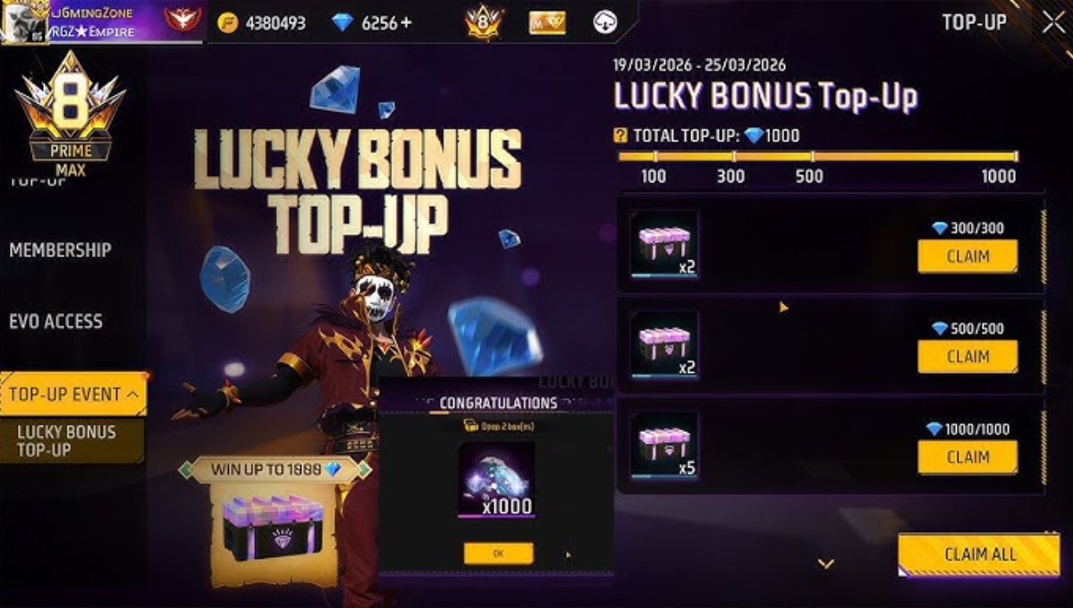 Free Fire Top Up Bonus India